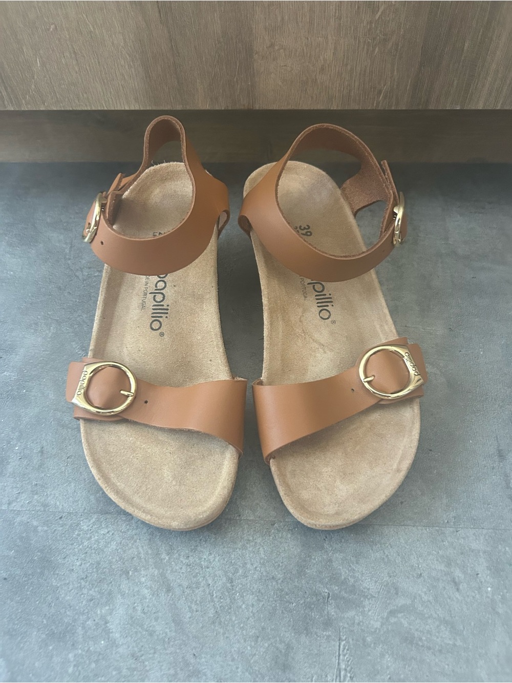 Birkenstock Soley Ring Buckle Wedge Sandals Natural Leather Cognac 39 8-8.5 - Picture 3 of 7